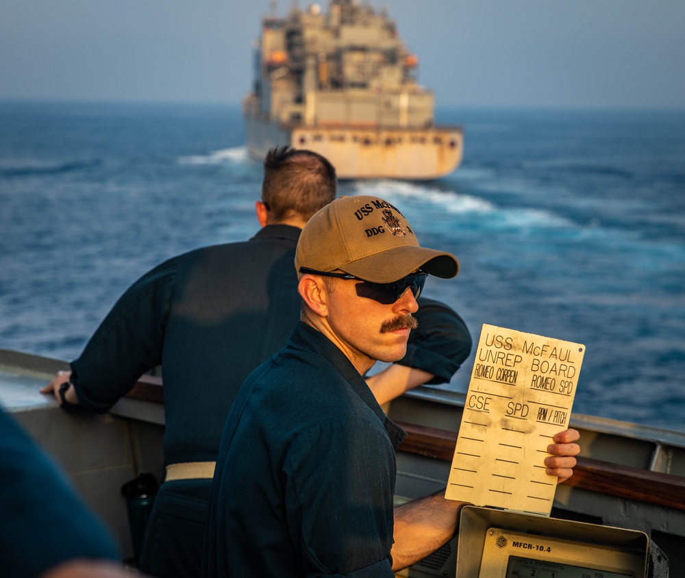 USS McFaul Conducts a Replenishment at Sea with USNS Amelia Earhart