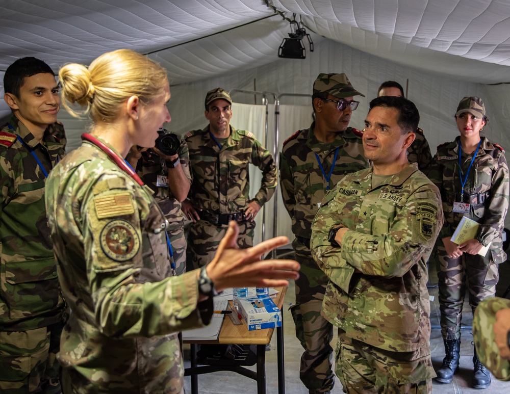 Brig. Gen. Cashman visits the 151st Medical Group from Utah Air National Guard operations at HCA field hospital during African Lion 2023