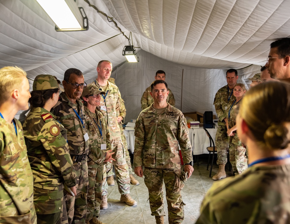 Brig. Gen. Cashman visits the 151st Medical Group from Utah Air National Guard operations at HCA field hospital during African Lion 2023