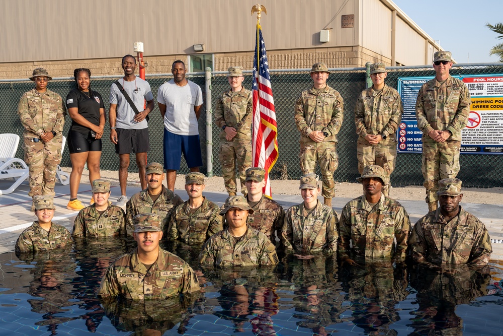 Promotion ceremony in a swimming pool