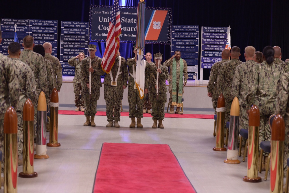 U.S. Coast Guard Port Security Unit conducts a casing of the colors ceremony at Naval Base Guantanamo Bay  