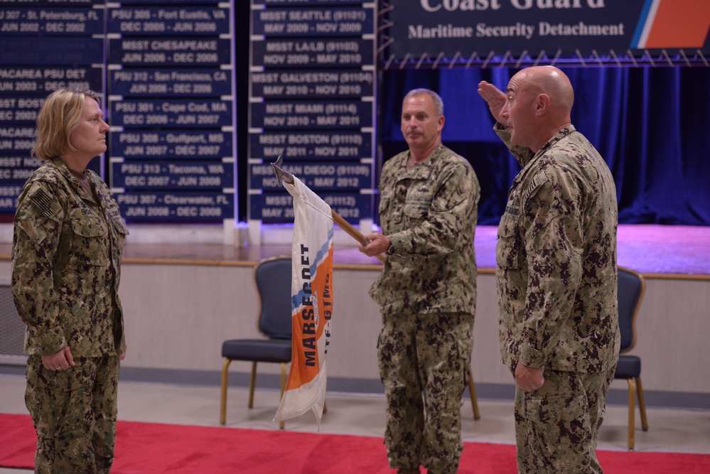 U.S. Coast Guard Port Security Unit conducts a casing of the colors ceremony at Naval Base Guantanamo Bay