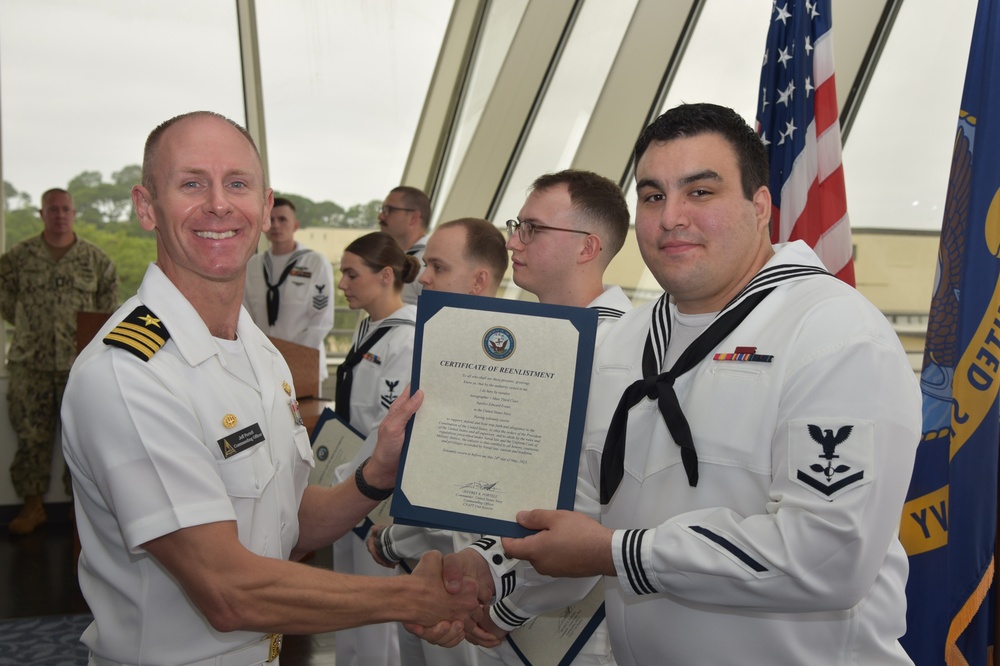 Camp Wood native reenlists after completing course at Center for Naval Aviation Technical Training