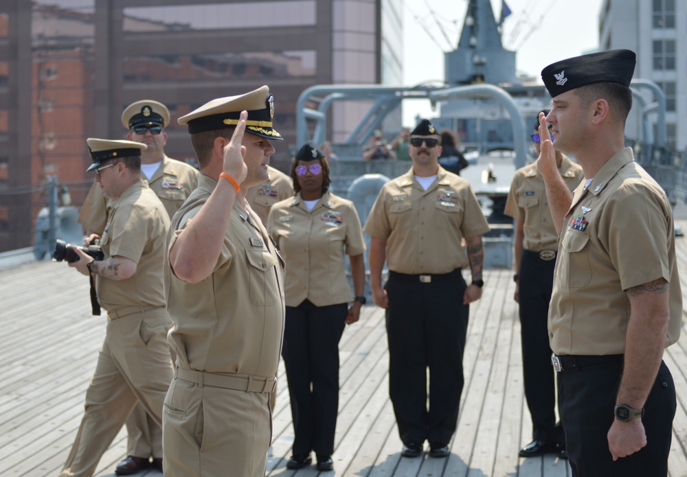 Re-enlistment ceremony aboard Battleship Wisconsin