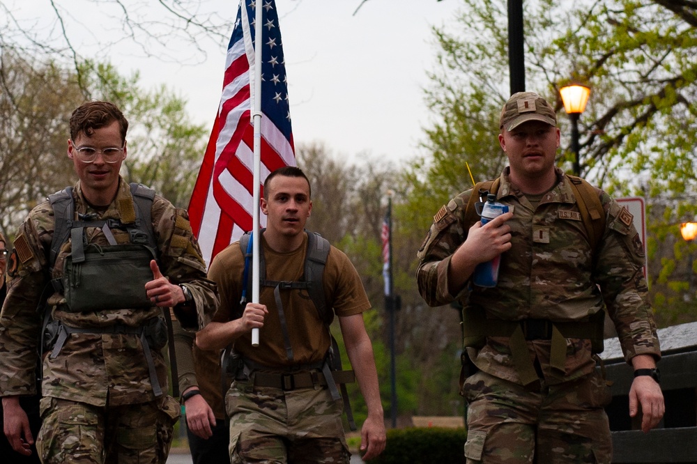 NASIC personnel honor Bataan Death March POWs with commemorative ruck at Wright-Patt