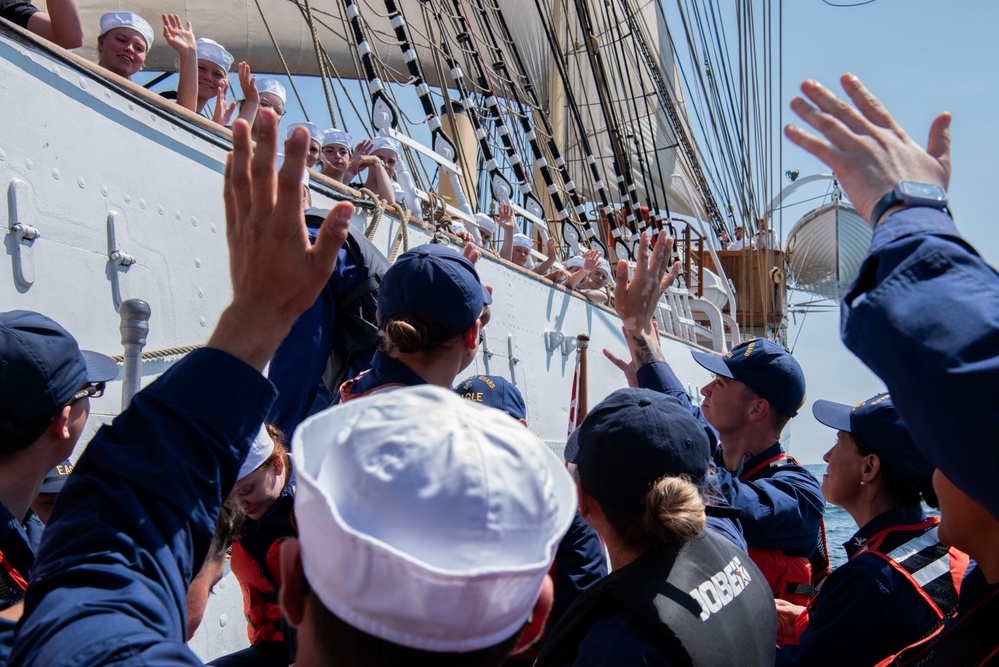 USCGC Eagle rendezvous with training ship Danmark