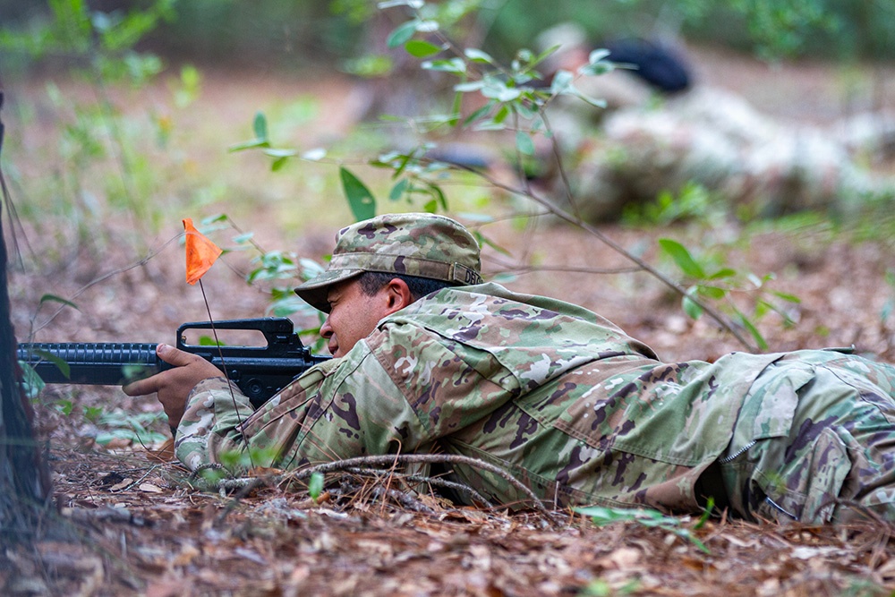 50th Regional Support Group HHC Soldiers conduct base defense training during AT