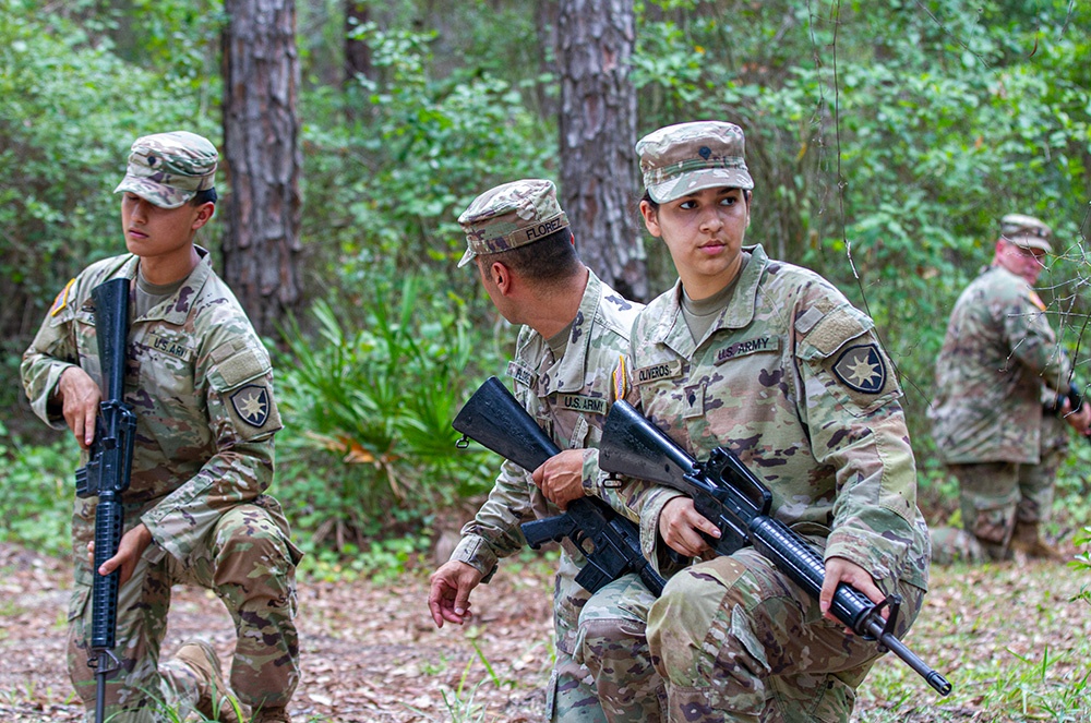 50th Regional Support Group HHC Soldiers conduct base defense training during AT