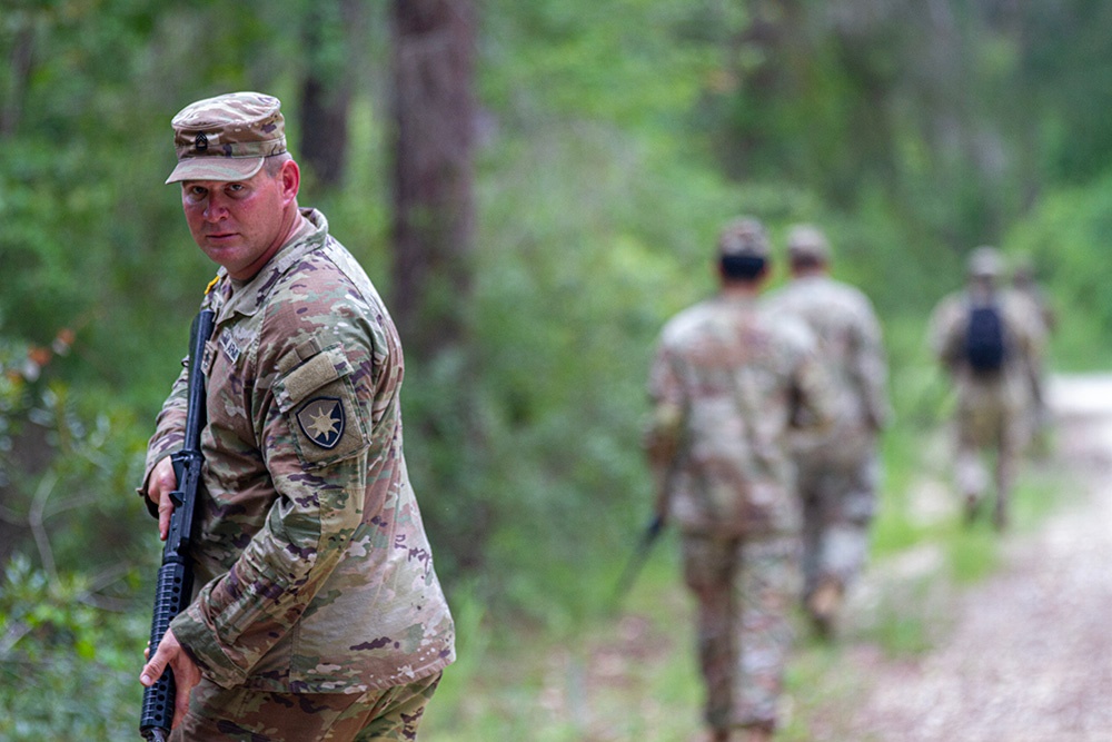 50th Regional Support Group HHC Soldiers conduct base defense training during AT