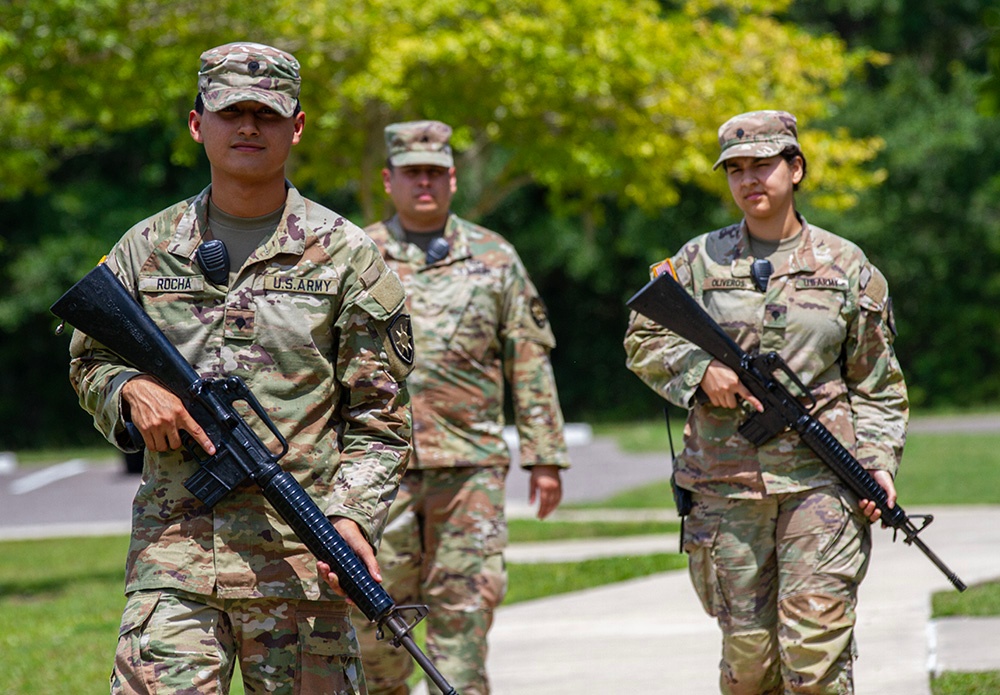 50th Regional Support Group HHC Soldiers conduct base defense training during AT