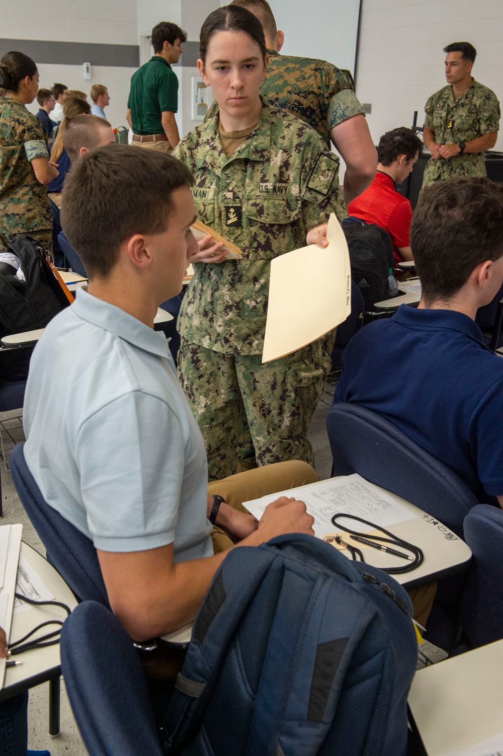 Naval Reserve Officers Training Corps (NROTC) New Student Indoctrination (NSI) 2023 Cycle 1 arrive at Recruit Training Command (RTC)