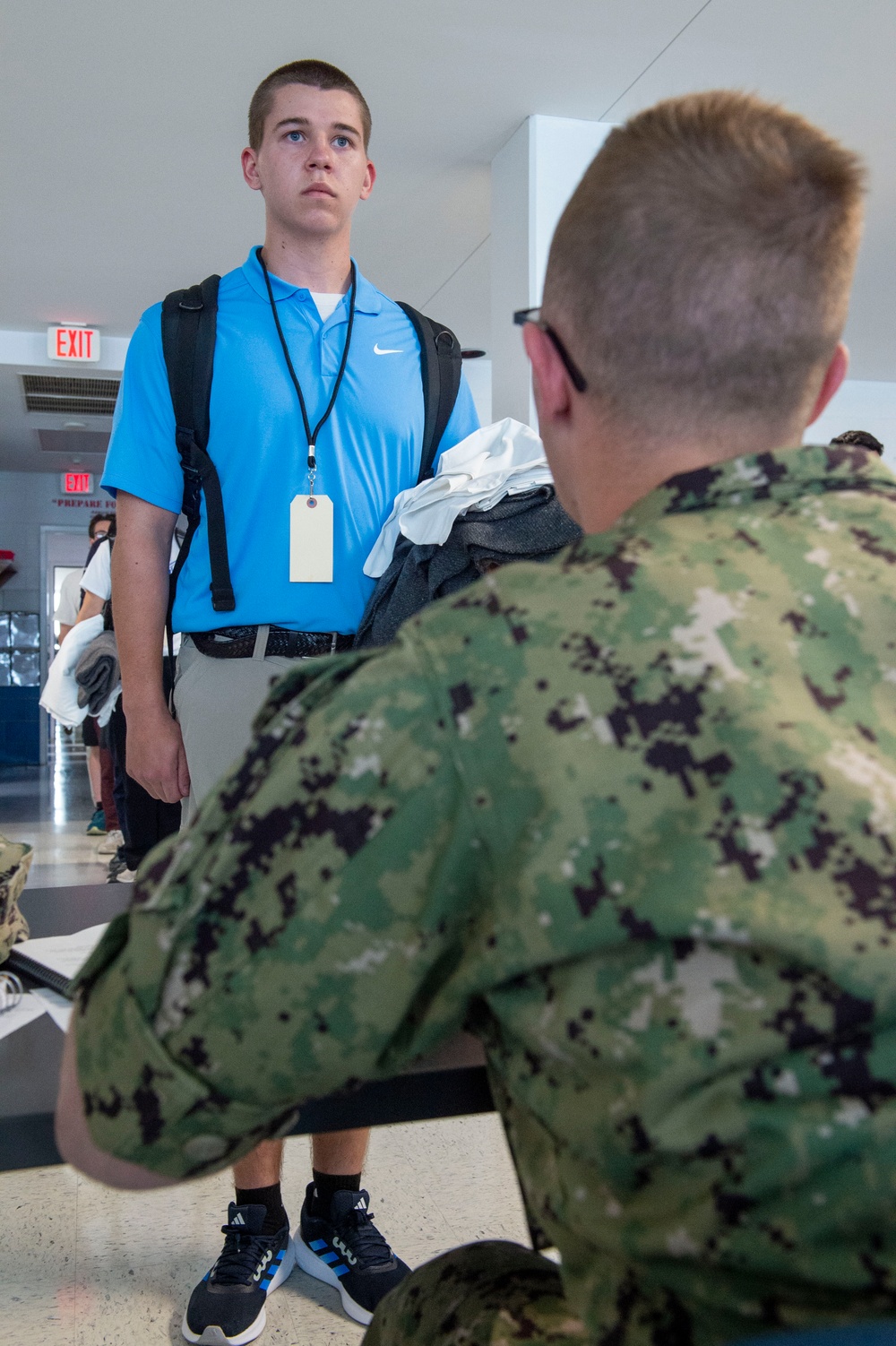 Naval Reserve Officers Training Corps (NROTC) New Student Indoctrination (NSI) 2023 Cycle 1 arrive at Recruit Training Command (RTC)