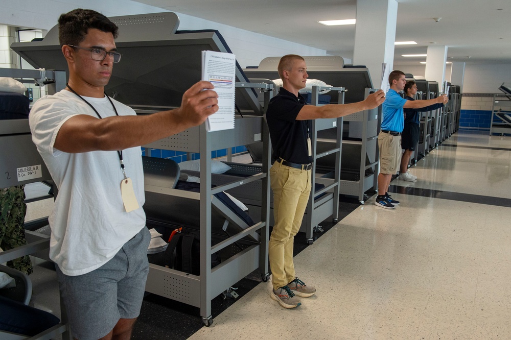 Naval Reserve Officers Training Corps (NROTC) New Student Indoctrination (NSI) 2023 Cycle 1 arrive at Recruit Training Command (RTC)