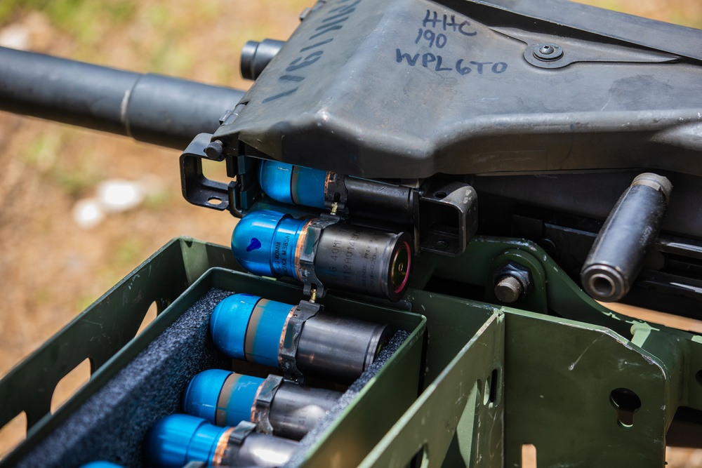 190th Engineering Battalion trains with various weapons.