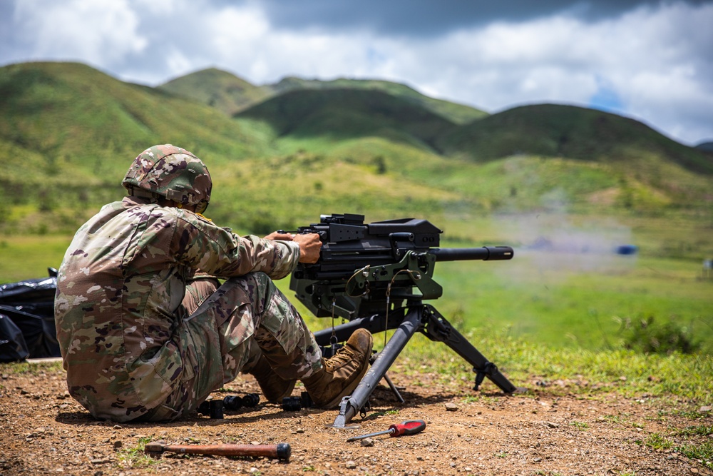 190th Engineering Battalion trains with various weapons.