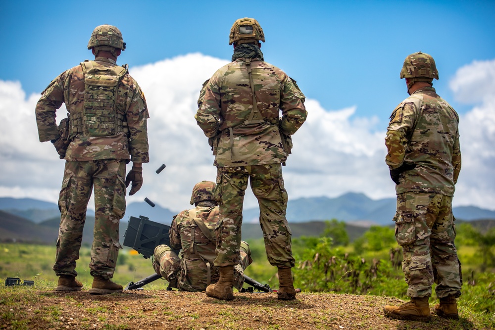190th Engineering Battalion trains with various weapons.