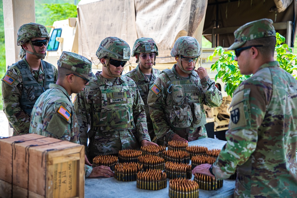 190th Engineering Battalion trains with various weapons.