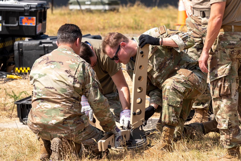 U.S. Airmen set up an Airbus Ranger long haul communications satellite at Air Defender 2023