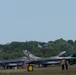 A U.S. Air Force F-16 Fighting Falcon aircraft, 140th Fighter Wing, lands in Lithuania during exercise Air Defender 2023