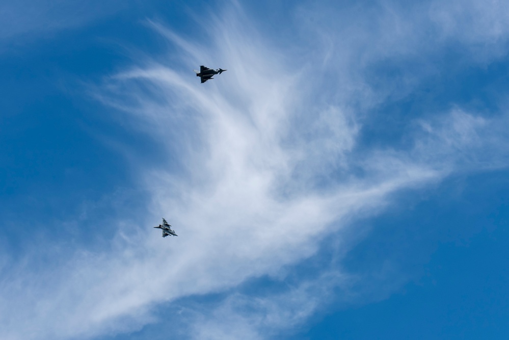 Two German Tornado fighter jets fly over Lithuania during exercise Air Defender 2023