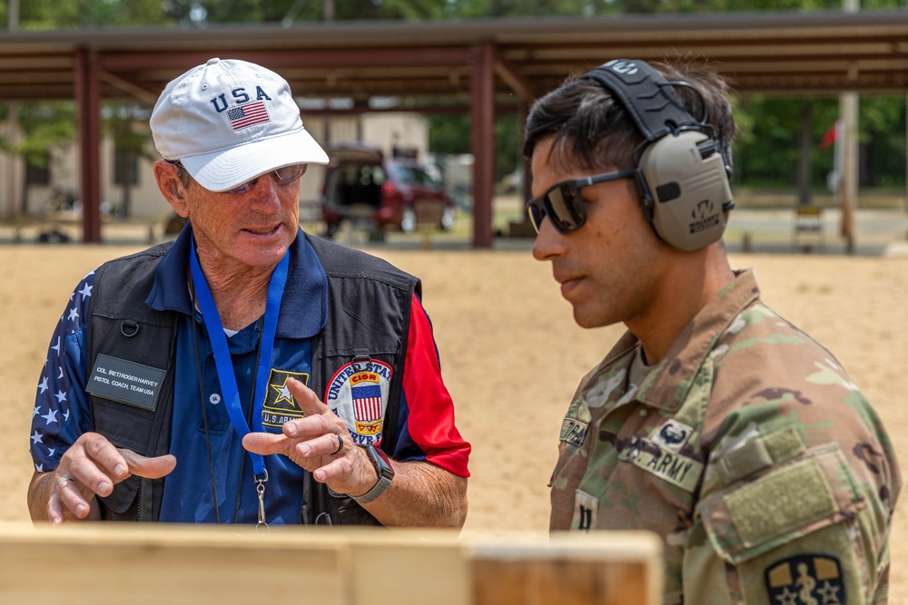 Army Reserve Capt. Kevin Tirado at the pistol range