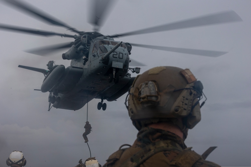 DVIDS - Images - MRF Fast Rope training aboard USS America [Image 2 of 6]