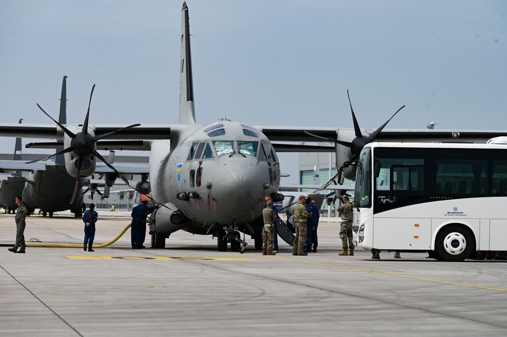 C-130 Hercules and C-130J Super Hercules units perform flight line operations at Wunstorf Air Base, Germany