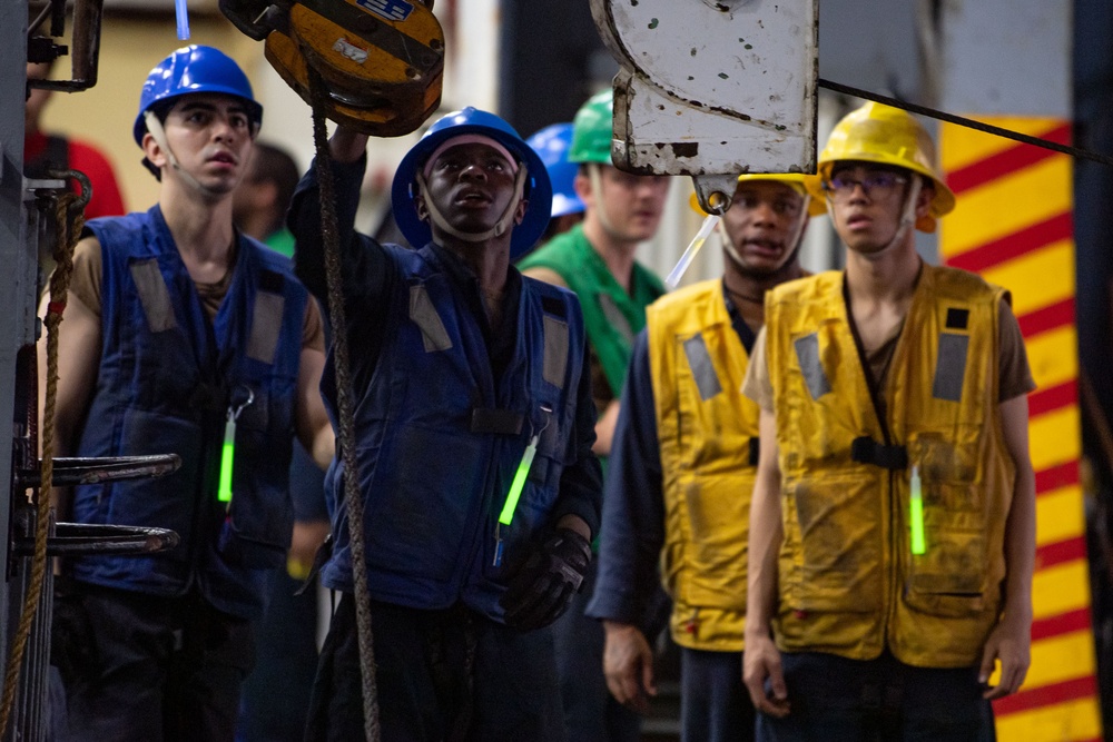 USS Ronald Reagan (CVN 76) conducts replenishment-at-sea with USNS Carl Brashear