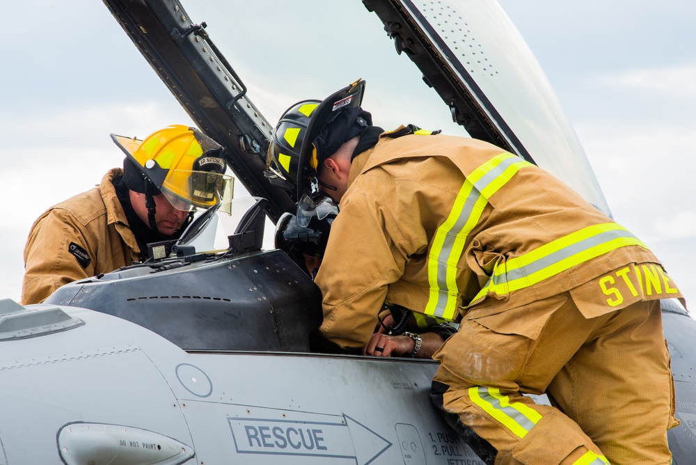 177th Civil Engineer Squadron Simulated Egress of F-16 Fighting Falcon Fighter Pilot