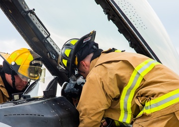 177th Civil Engineer Squadron Simulated Egress of F-16 Fighting Falcon Fighter Pilot