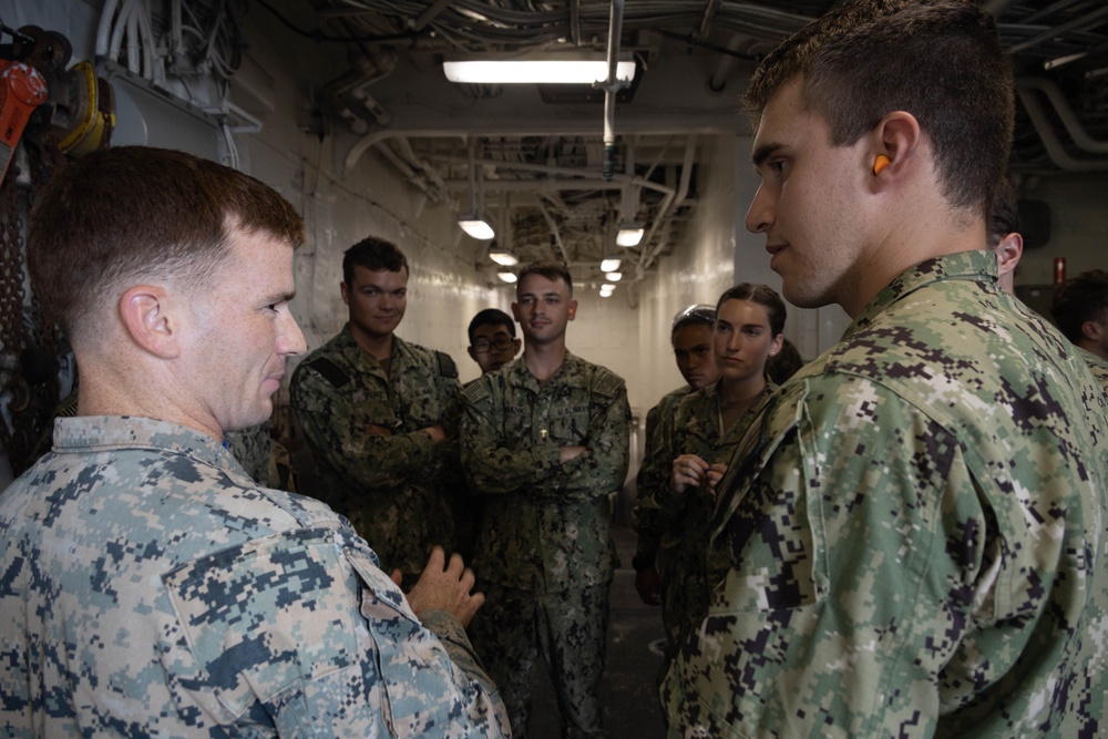 Midshipmen Aboard the USS America, MV-22B Osprey Flyover