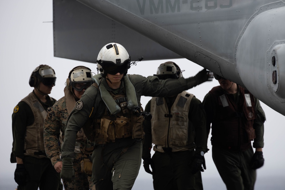 Midshipmen Aboard the USS America, MV-22B Osprey Flyover