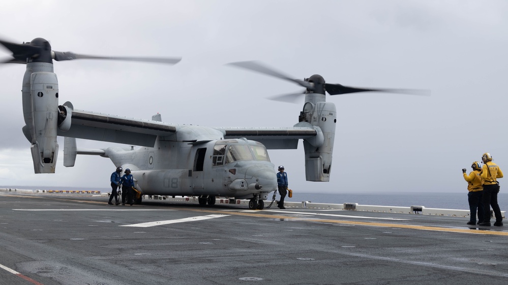 Midshipmen Aboard the USS America, MV-22B Osprey Flyover