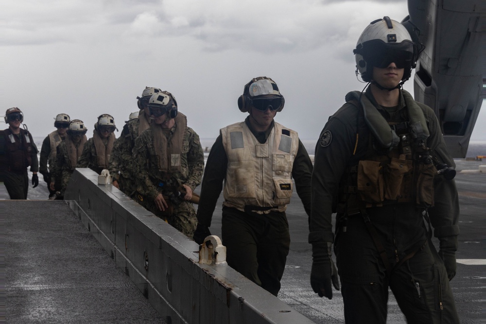 Midshipmen Aboard the USS America, MV-22B Osprey Flyover