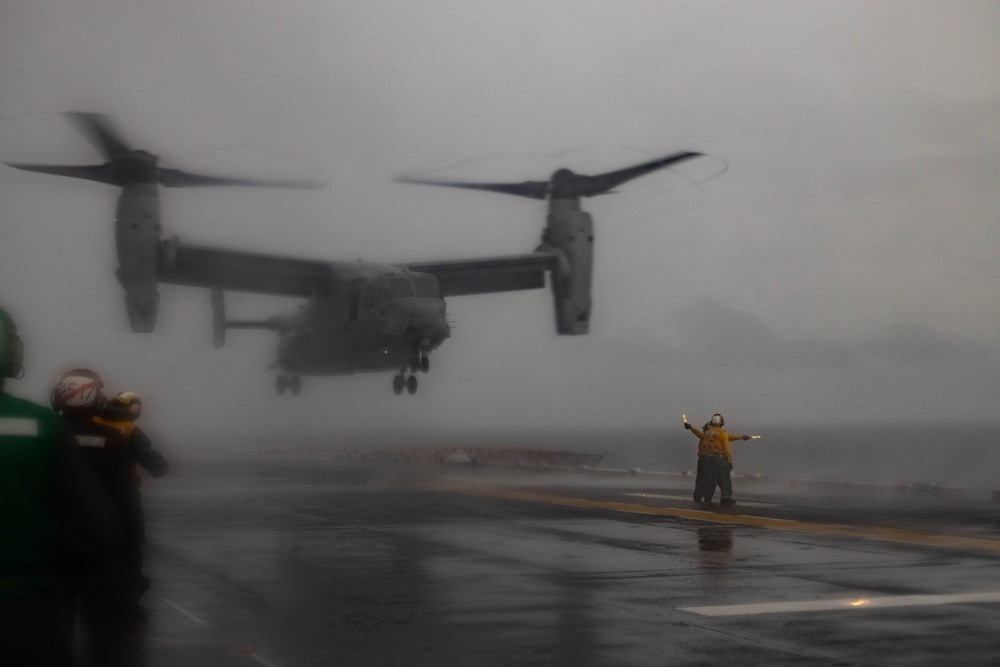 Midshipmen Aboard the USS America, MV-22B Osprey Flyover