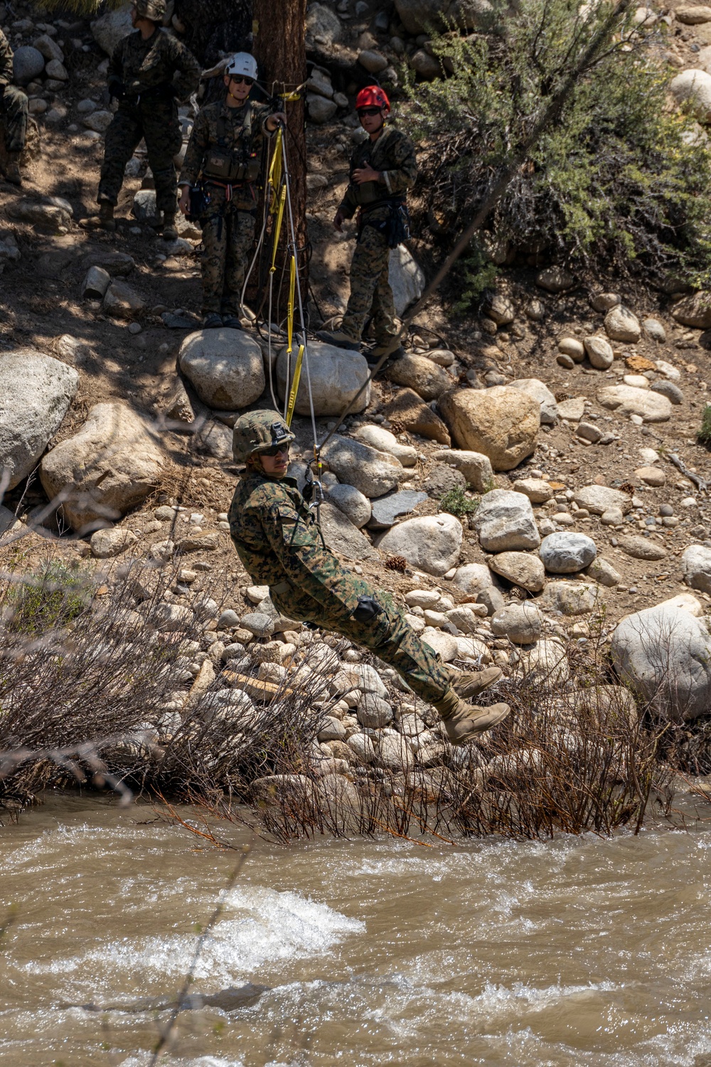 MTX 4-23: Marines with 2/23 practice gorge crossing at Mountain Warfare Training Center