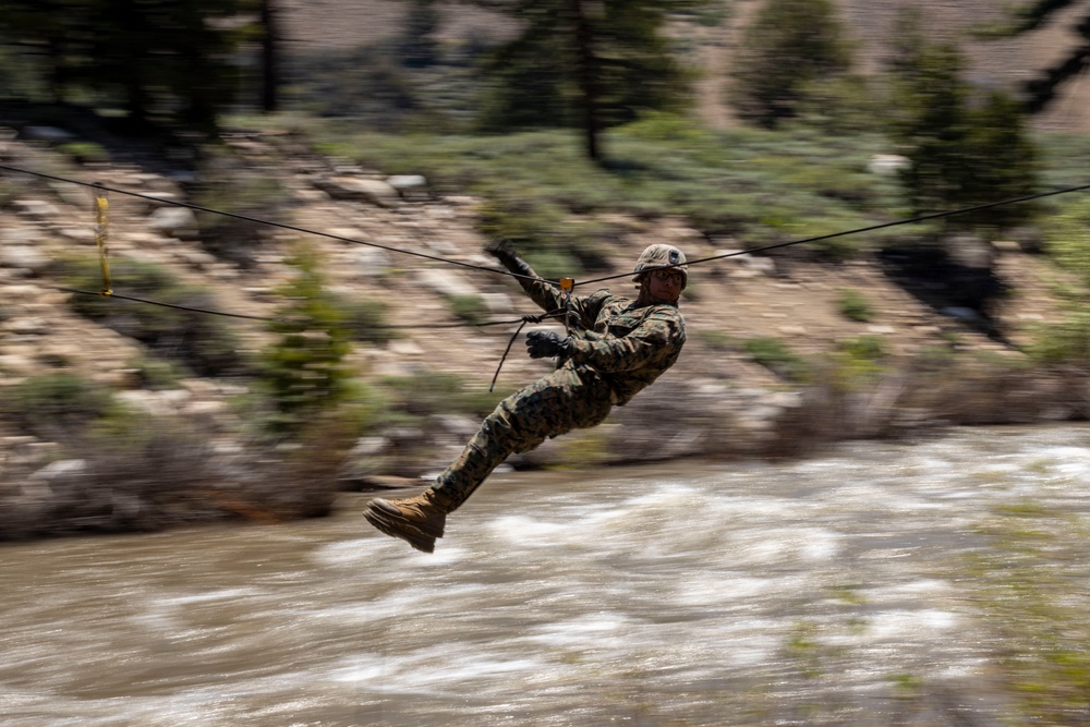 MTX 4-23: Marines with 2/23 practice gorge crossing at Mountain Warfare Training Center