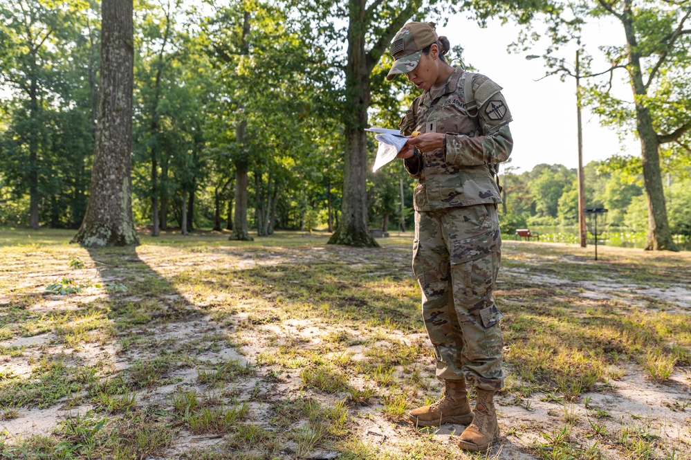 Army Reserve 1st Lt. Jessica Romero checks her map