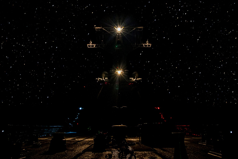 USS Rafael Peralta (DDG 115) transits the South China Sea at night