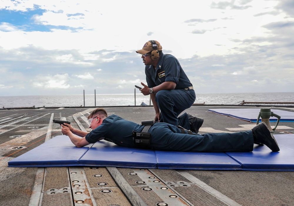 USS Shiloh Conducts Small Arms Gun Qualification