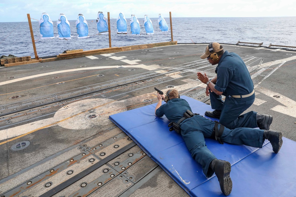 USS Shiloh Conducts Small Arms Gun Qualification