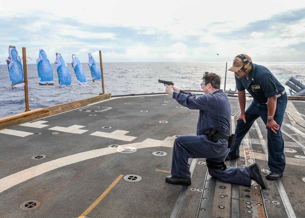 USS Shiloh Conducts Small Arms Gun Qualification