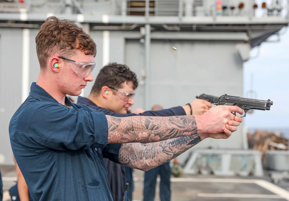 USS Shiloh Conducts Small Arms Gun Qualification