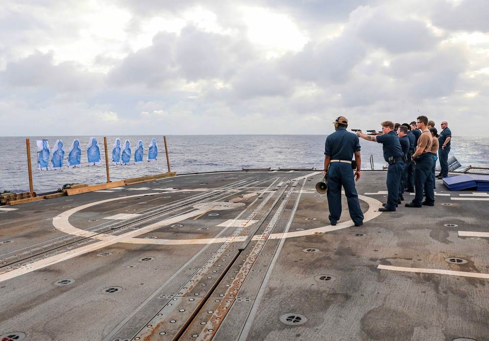 USS Shiloh Conducts Small Arms Gun Qualification