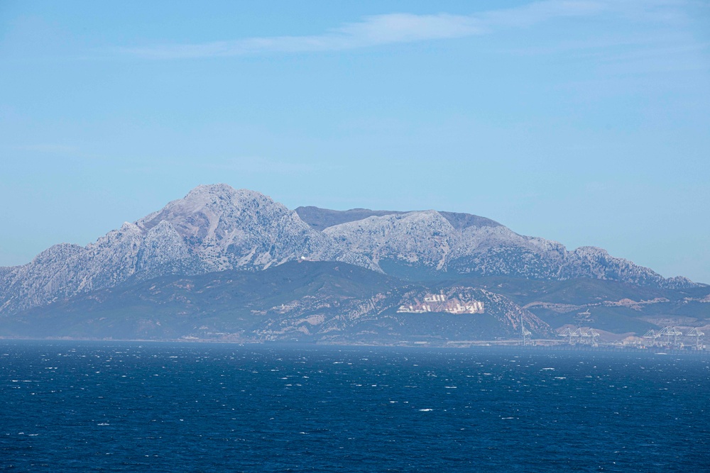 The Gerald R. Ford Carrier Strike Group Passes Through the Strait of Gibraltar