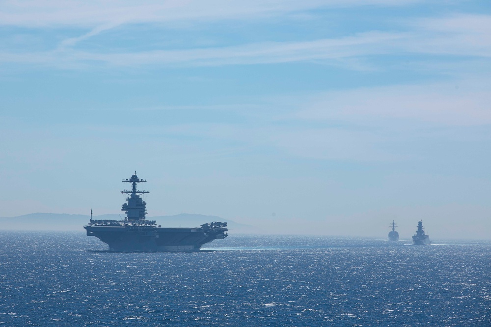 The Gerald R. Ford Carrier Strike Group Passes Through the Strait of Gibraltar