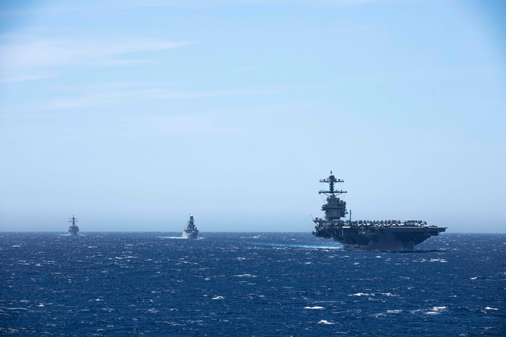 The Gerald R. Ford Carrier Strike Group Passes Through the Strait of Gibraltar