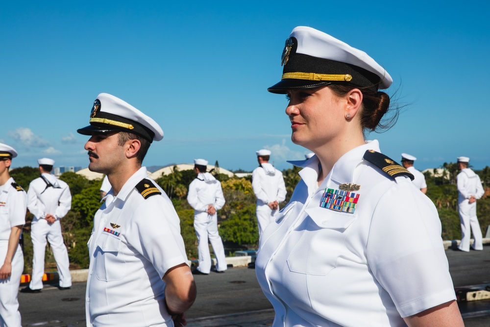 U.S. Sailors Man the Rails