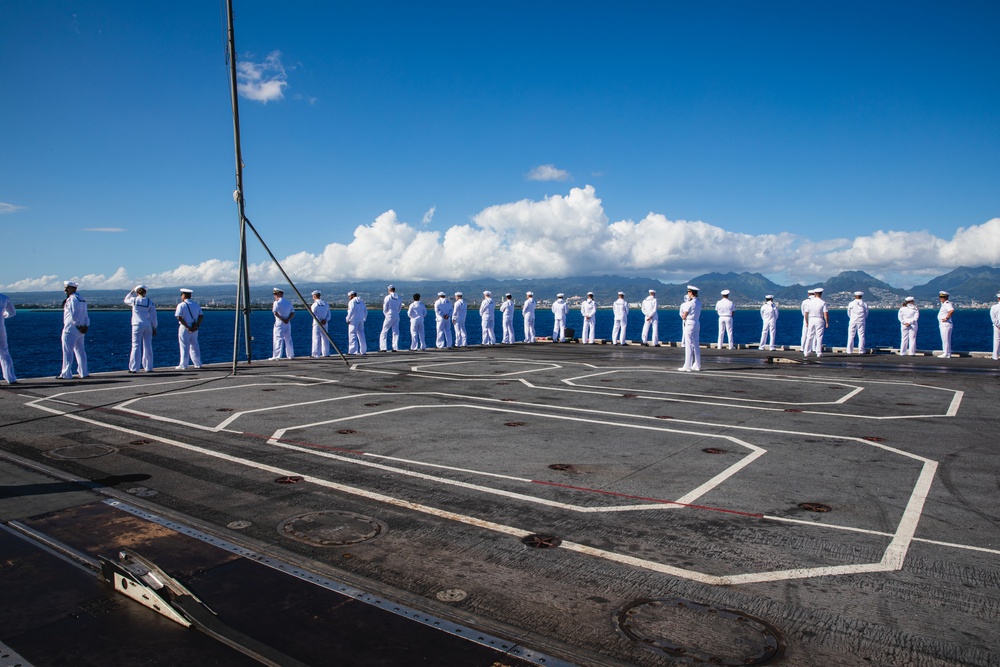 U.S. Sailors Man the Rails