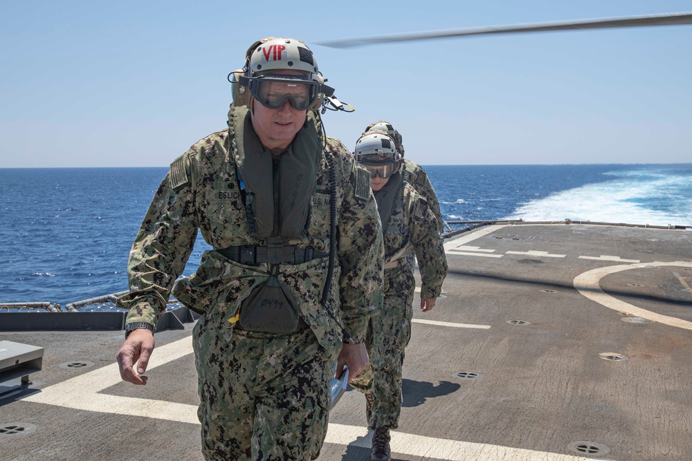 Carrier Strike Group 12 Commander Erik Eslich Visits USS Normandy